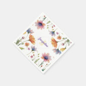 Serviette En Papier Monogramme Fleur sauvage colorée illustrée (Coin)