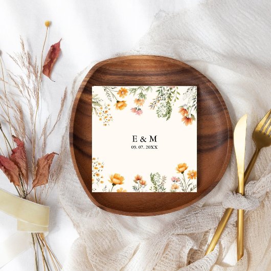 Serviette En Papier Monogramme Fleur sauvage de prairie Boho mariage d