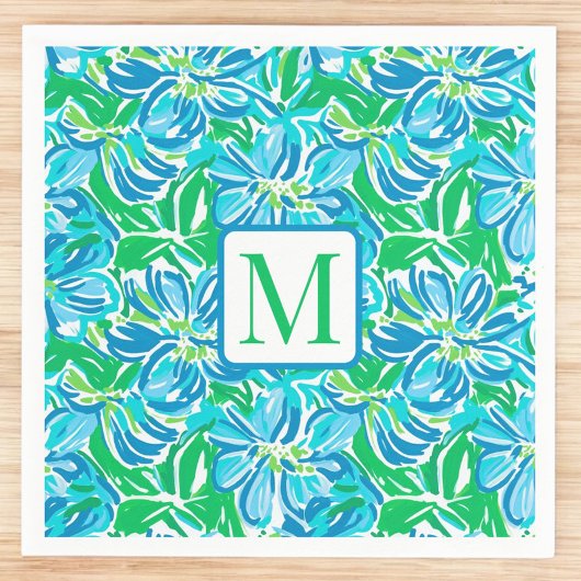 Serviette En Papier Monogramme Fleurs Bleues Prépa