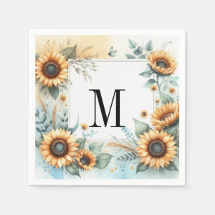 Serviette En Papier Monogramme Fleurs de chute et fleurs de soleil aqu