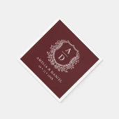 Serviette En Papier Monogramme Floral Crest Bordeaux Mariage (Coin)