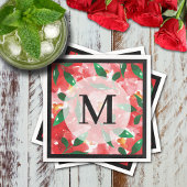 Serviette En Papier Monogramme floral d'aquarelle rouge