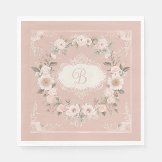 Serviette En Papier Monogramme floral de Boho rose (Devant)