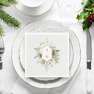 Serviette En Papier Monogramme floral de Noël tout simplement élégant
