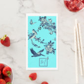 Serviette En Papier Monogramme floral élégant bleu Chinoiserie (En situation)