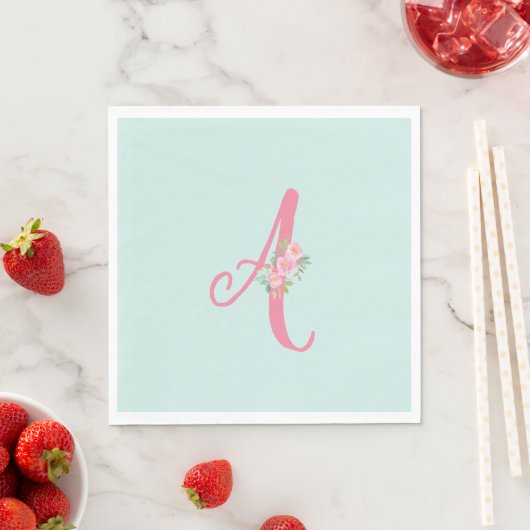 Serviette En Papier Monogramme floral initial personnalisé (En situation)