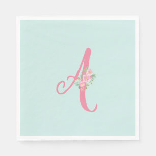 Serviette En Papier Monogramme floral initial personnalisé