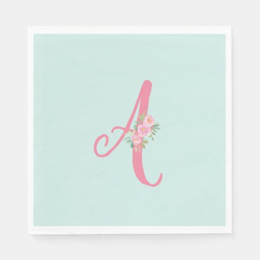 Serviette En Papier Monogramme floral initial personnalisé (Devant)