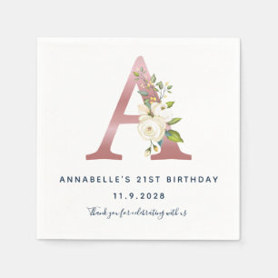 Serviette En Papier Monogramme Floral Initiale Anniversaire 21 Ans Or 