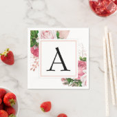 Serviette En Papier Monogramme Floral Mariage Élégant Moderne (En situation)