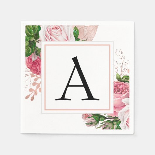 Serviette En Papier Monogramme Floral Mariage Élégant Moderne (Devant)