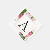 Serviette En Papier Monogramme Floral Mariage Élégant Moderne (Coin)
