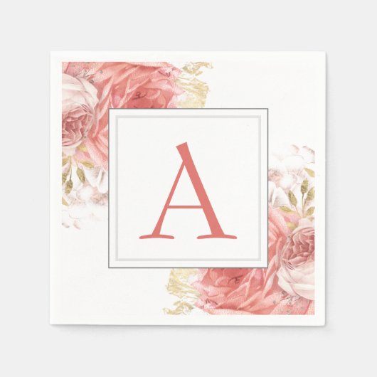 Serviette En Papier Monogramme Floral Mariage Élégant Moderne (Devant)