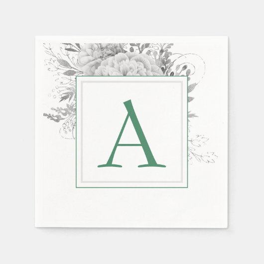 Serviette En Papier Monogramme Floral Mariage Élégant Moderne (Devant)
