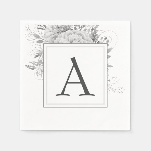 Serviette En Papier Monogramme Floral Mariage Élégant Moderne (Devant)