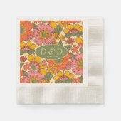 Serviette En Papier Monogramme Floral Motif Rétro Boho les années 70 M (Devant)