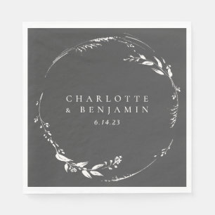 Serviette En Papier Monogramme floral noir et blanc sur mesure