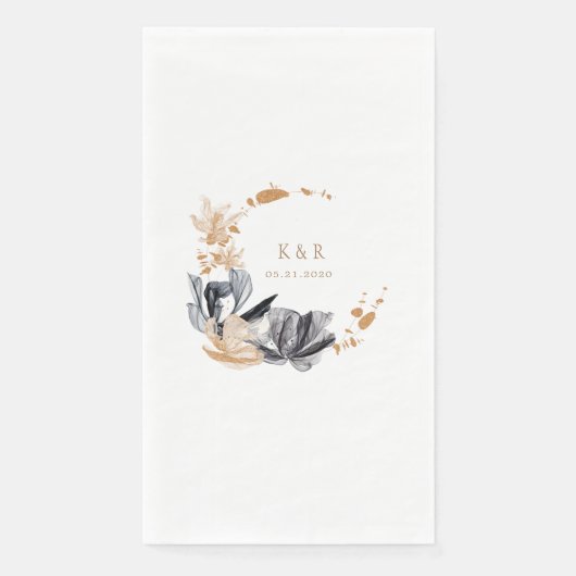 Serviette En Papier Monogramme Floral Noir Et Or Exclusif Mariage (Devant)