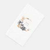 Serviette En Papier Monogramme Floral Noir Et Or Exclusif Mariage (Coin)