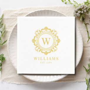 Serviette En Papier Monogramme floral orné Mariage or élégant