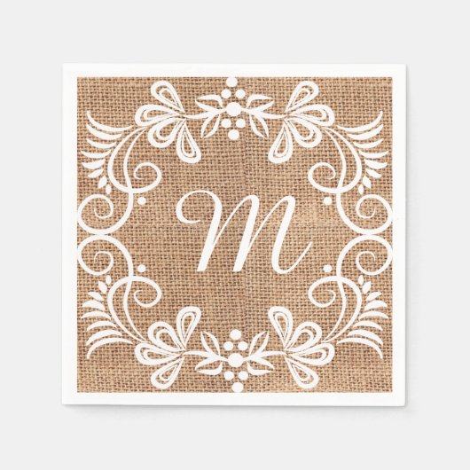 Serviette En Papier Monogramme Floral Russe Burlap Initiale (Devant)