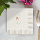 Serviette En Papier Monogramme floral vert et rose Mariage à couture