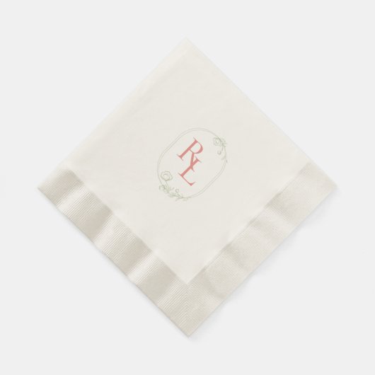 Serviette En Papier Monogramme floral vert et rose Mariage à couture (Coin)
