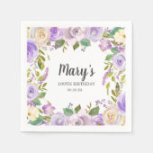 Serviette En Papier Monogramme floral violet 100e fête d'anniversaire (Devant)