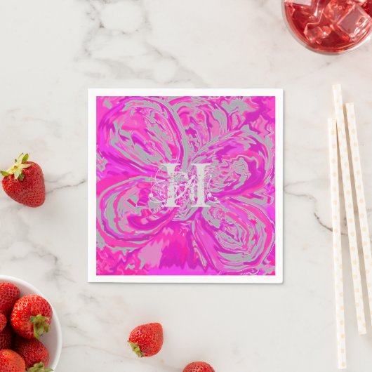 Serviette En Papier Monogramme Fuchsia Cocktail rose serviettes en pap (En situation)