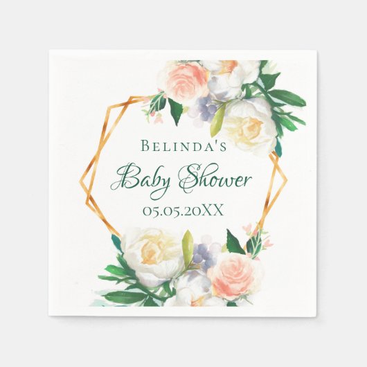 Serviette En Papier monogramme géométrique à fleurs roses rousses baby (Devant)