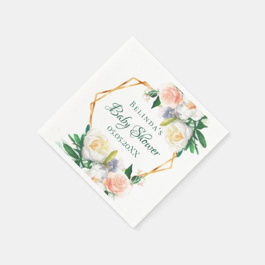 Serviette En Papier monogramme géométrique à fleurs roses rousses baby (Coin)