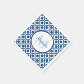 Serviette En Papier Monogramme géométrique bleu et blanc moderne avec  (Coin)