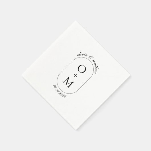Serviette En Papier Monogramme géométrique minimal avec Mariage de cal (Coin)