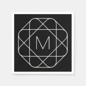 Serviette En Papier Monogramme géométrique noir et blanc (Devant)