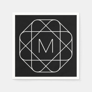 Serviette En Papier Monogramme géométrique noir et blanc
