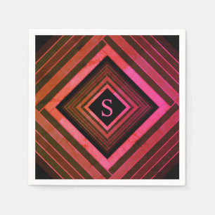 Serviette En Papier Monogramme géométrique rose rustique Carré moderne