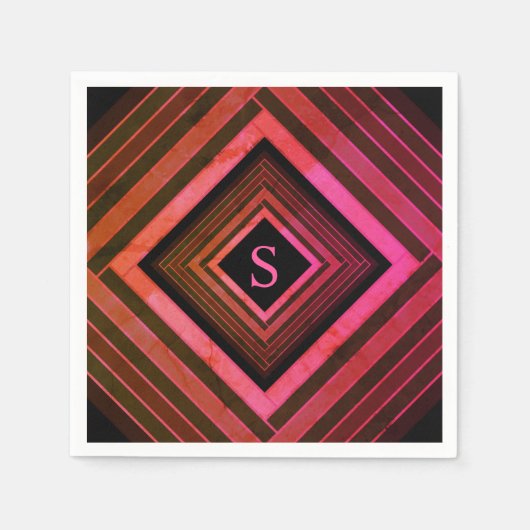 Serviette En Papier Monogramme géométrique rose rustique Carré moderne (Devant)