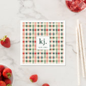 Serviette En Papier Monogramme Gingham Émeraude Doux (En situation)