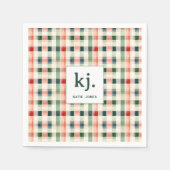 Serviette En Papier Monogramme Gingham Émeraude Doux (Devant)