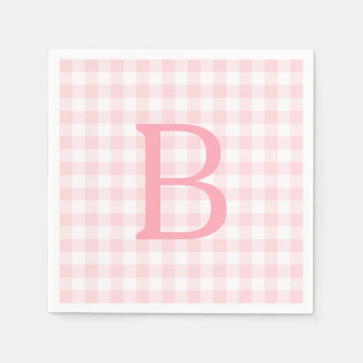 Serviette En Papier Monogramme Gingham Rose Pâle et Blanc (Devant)