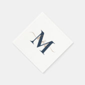 Serviette En Papier Monogramme Gold & Navy Swash Script Cocktail blanc (Coin)