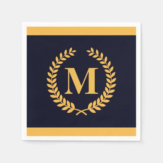 Serviette En Papier Monogramme Golden Laurel Wreath (Devant)