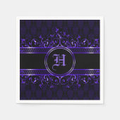 Serviette En Papier Monogramme gothique orné noir et pourpre (Devant)