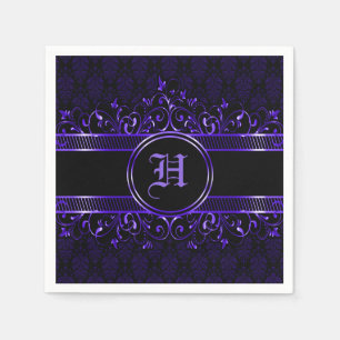 Serviette En Papier Monogramme gothique orné noir et pourpre