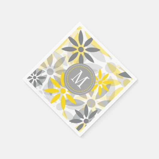 Serviette En Papier Monogramme Graphique en gris jaune (Coin)