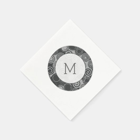 Serviette En Papier Monogramme gris argenté à tendance rétro (Coin)