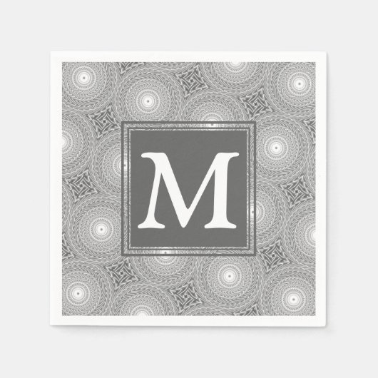 Serviette En Papier Monogramme gris cercles motif (Devant)