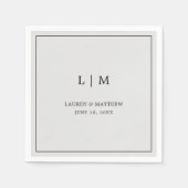 Serviette En Papier Monogramme gris clair simple Mariage élégant (Devant)