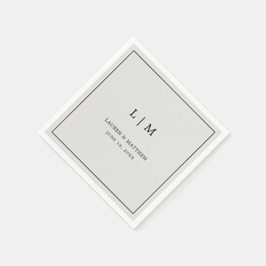 Serviette En Papier Monogramme gris clair simple Mariage élégant (Coin)