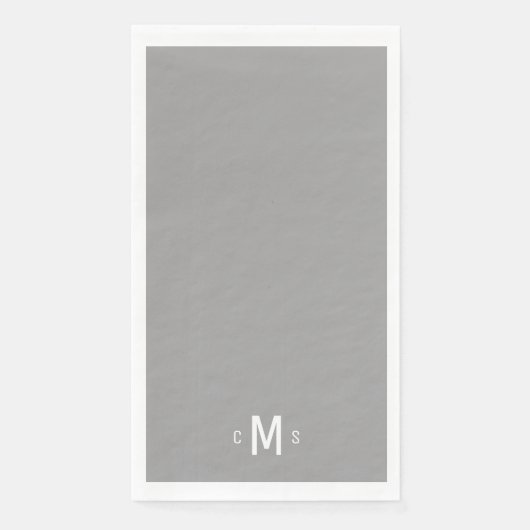 Serviette En Papier Monogramme gris et blanc contemporain (Devant)